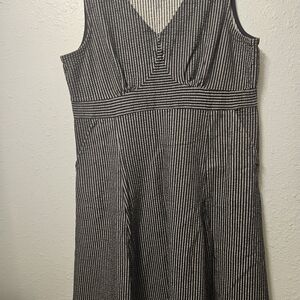 Lands' End Black and White Striped Midi Dress